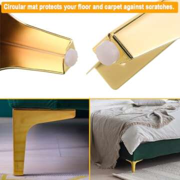LOSYHU Gold Couch Legs 4 Inch Gold Metal Furniture Legs Modern Triangle Feet Metal Gold Cabinet Sofa Legs 8 PCS Heavy Duty Replacement Gold Legs for Cabinet, Couch Chair, Table, Sofa