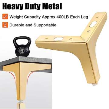 LOSYHU Gold Couch Legs 4 Inch Gold Metal Furniture Legs Modern Triangle Feet Metal Gold Cabinet Sofa Legs 8 PCS Heavy Duty Replacement Gold Legs for Cabinet, Couch Chair, Table, Sofa