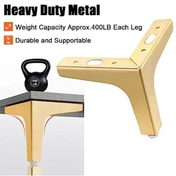 LOSYHU Gold Couch Legs 4 Inch Gold Metal Furniture Legs Modern Triangle Feet Metal Gold Cabinet Sofa Legs 8 PCS Heavy Duty Replacement Gold Legs for Cabinet, Couch Chair, Table, Sofa