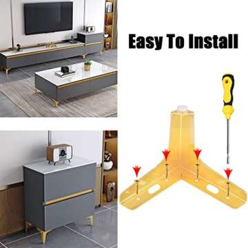 LOSYHU Gold Couch Legs 4 Inch Gold Metal Furniture Legs Modern Triangle Feet Metal Gold Cabinet Sofa Legs 8 PCS Heavy Duty Replacement Gold Legs for Cabinet, Couch Chair, Table, Sofa