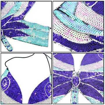 Women Sparkly Butterfly Crop Tank Top Sequin Embroidery Bra Top Belly Dance Halter Bandage Costumes Outfit for Rave Festival