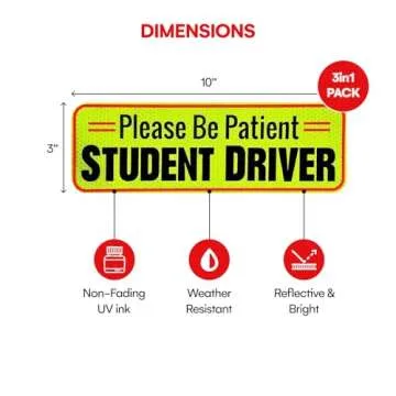 Signs Authority 3 Pcs Student Driver Car Magnet Reflective |10" New Driver Magnet for Car - Student Driver Magnet for Car - Student Driver Sticker | Magnetic Student Driver Signs for Car (Set of 3)