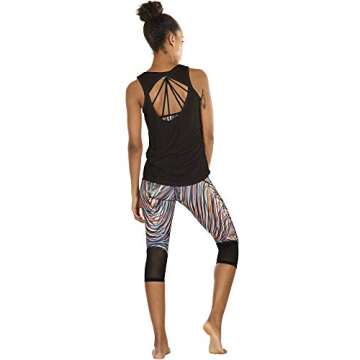 icyzone Open Back Yoga Tops for Women - Activewear Workout Clothes Exercise Fitness Tank Tops Gym Shirts(M, Black)