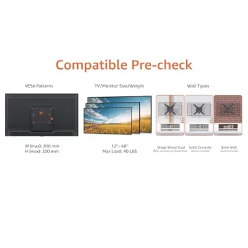 Amazon Basics Fixed Flat TV Wall Mount - Securely Mount Your 12 to 40 Inch TVs with Ease!