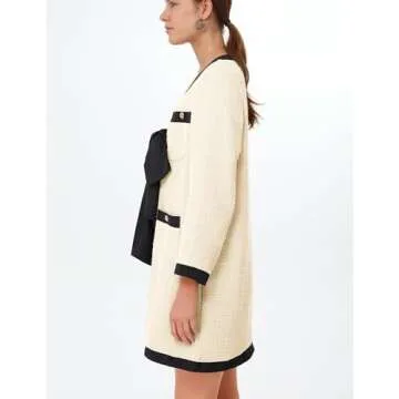 Elegant SeeLuNa Women Tweed Bow Dress with Pockets