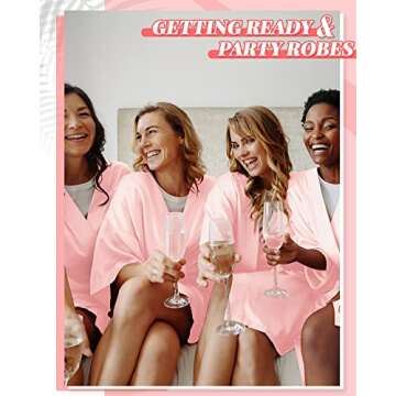 12 Pcs Kimono Robes for Women Silky Bride Bridesmaids Robe Lightweight Short Satin for Wedding Bridal Birthday Party(Pink)