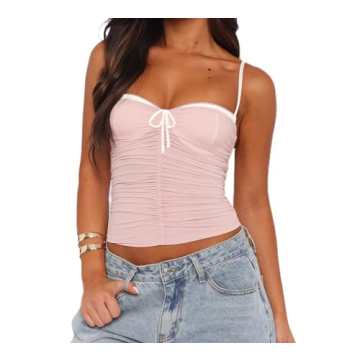 Trendy Mesh Ruched Crop Tank Top for Summer Fashion