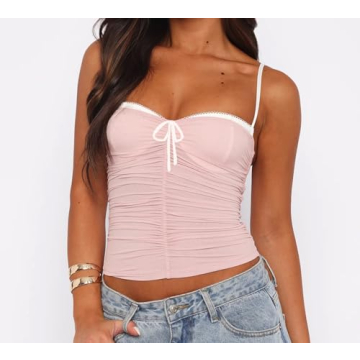 Trendy Mesh Ruched Crop Tank Top for Summer Fashion