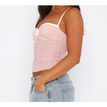 Trendy Mesh Ruched Crop Tank Top for Summer Fashion