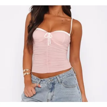 Trendy Mesh Ruched Crop Tank Top for Summer Fashion