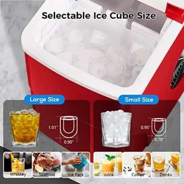 AGLUCKY Ice Makers Countertop with Self-Cleaning, 26lbs/24hrs, 9 Cubes Ready in 6 Mins, Portable Ice Machine with 2 Sizes Bullet Ice/Ice Scoop/Basket for Home/Kitchen/Office/Bar/Party, Red