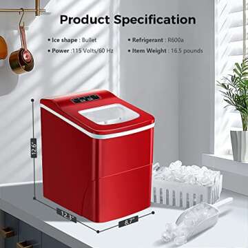 AGLUCKY Ice Makers Countertop with Self-Cleaning, 26lbs/24hrs, 9 Cubes Ready in 6 Mins, Portable Ice Machine with 2 Sizes Bullet Ice/Ice Scoop/Basket for Home/Kitchen/Office/Bar/Party, Red