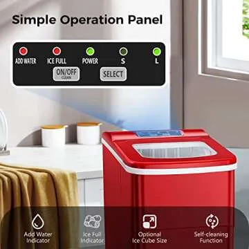 AGLUCKY Ice Makers Countertop with Self-Cleaning, 26lbs/24hrs, 9 Cubes Ready in 6 Mins, Portable Ice Machine with 2 Sizes Bullet Ice/Ice Scoop/Basket for Home/Kitchen/Office/Bar/Party, Red