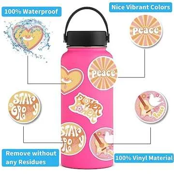100Pcs Groovy Boho Hippie Vinyl Stickers, Waterproof Vinyl Stickers for Water Bottle, Srapbook, Laptop, Phone Case, Teens Girls Adults Hippie Decor Gifts