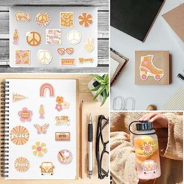 100Pcs Groovy Boho Hippie Vinyl Stickers, Waterproof Vinyl Stickers for Water Bottle, Srapbook, Laptop, Phone Case, Teens Girls Adults Hippie Decor Gifts