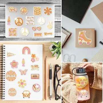 100Pcs Groovy Boho Hippie Vinyl Stickers, Waterproof Vinyl Stickers for Water Bottle, Srapbook, Laptop, Phone Case, Teens Girls Adults Hippie Decor Gifts