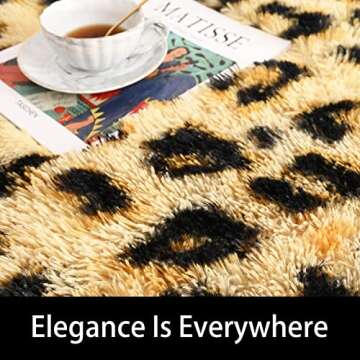 Amearea Fluffy Leopard Rug, Premium Cheetah Print Rugs, Soft Comfy Faux Fur Animal Carpet for Kids Room Bedroom, Living, Shaggy Teen Room Home Decor, Khaki 4x6 Feet