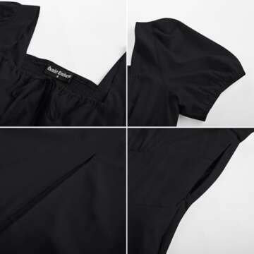 SCARLET DARKNESS Renaissance Dress for Women Square Neck Puff Sleeve Vintage Dresses with Slit Black XL