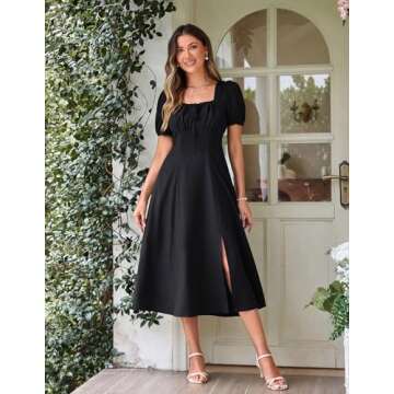 SCARLET DARKNESS Renaissance Dress for Women Square Neck Puff Sleeve Vintage Dresses with Slit Black XL