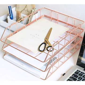 Jolitac Rose Gold 4-Tier Stackable Paper Tray Desk Organizer, Workspace Decorative Stacking Rack Supplies Holder, Metal Letter Trays for File Documents in Home & Office (Rose Gold)