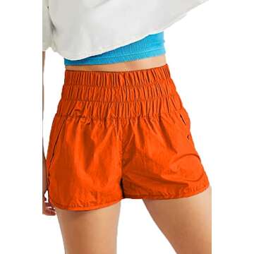 Roevite Womens High Waisted Athletic Shorts Elastic Casual Summer Running Shorts Quick Dry Gym Workout Shorts M Orange