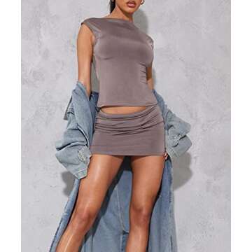 Women Two Piece Skirt Set Sexy Slim Fit Crop Top Low Waist Bodycon Mini Skirts 2 Pc Party Outfit Trendy Clubwear