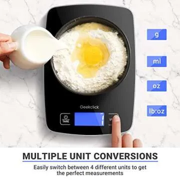 Geekclick Digital Food Kitchen Scale, 22lb Scale for Food Weight Grams and Oz, Kitchen Tools for Baking, Cooking, Meal Prep, Weight Loss, 1g/0.05oz Precise Graduation, Easy Clean Tempered Glass-Black