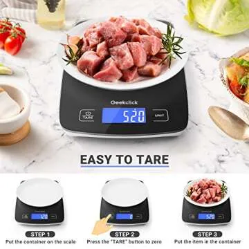 Geekclick Digital Food Kitchen Scale, 22lb Scale for Food Weight Grams and Oz, Kitchen Tools for Baking, Cooking, Meal Prep, Weight Loss, 1g/0.05oz Precise Graduation, Easy Clean Tempered Glass-Black