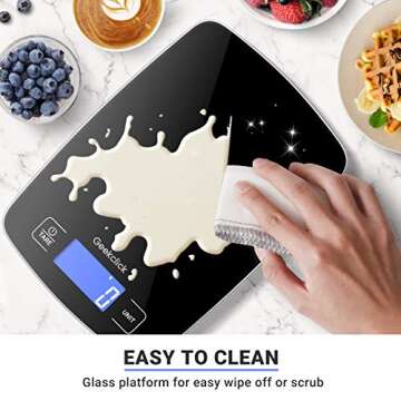 Geekclick Digital Food Kitchen Scale, 22lb Scale for Food Weight Grams and Oz, Kitchen Tools for Baking, Cooking, Meal Prep, Weight Loss, 1g/0.05oz Precise Graduation, Easy Clean Tempered Glass-Black