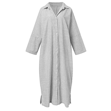 Stylish Chouyatou Casual Striped Cotton Maxi Dress