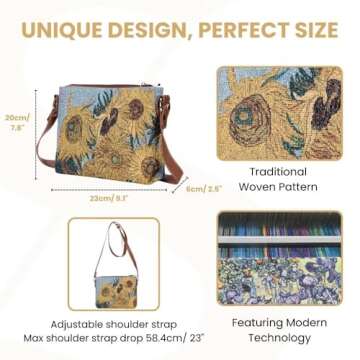Signare Tapestry Crossbody Bag Shoulder Purse for Women In Vincent Van Gogh Sunflower Design (XB02-ART-VG-SUNF)