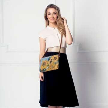 Signare Tapestry Crossbody Bag Shoulder Purse for Women In Vincent Van Gogh Sunflower Design (XB02-ART-VG-SUNF)