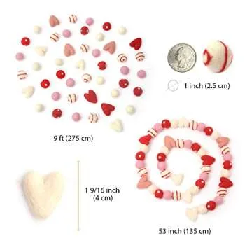 Glaciart Valentine Felt Ball Garland Handmade & Colorful