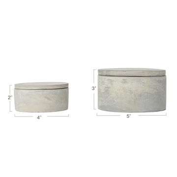 Bloomingville A75500081 Set of 2 Grey Round Decorative Cement Lids Boxes