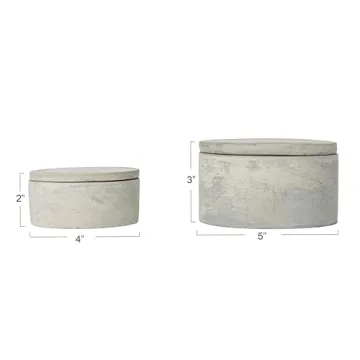 Bloomingville A75500081 Set of 2 Grey Round Decorative Cement Lids Boxes