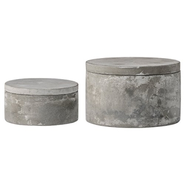 Bloomingville A75500081 Set of 2 Grey Round Decorative Cement Lids Boxes