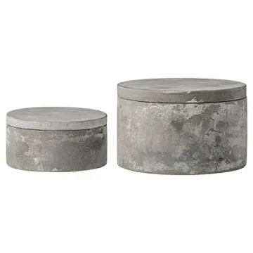 Bloomingville A75500081 Set of 2 Grey Round Decorative Cement Lids Boxes