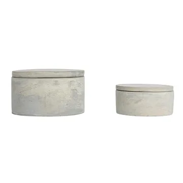 Bloomingville A75500081 Set of 2 Grey Round Decorative Cement Lids Boxes