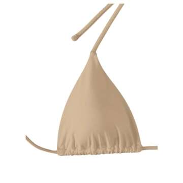 COZYEASE Women's 2 Piece Swimsuits Floral Appliques Halter Tie Side Triangle Thong Bikini Sets Bathing Suit Khaki XS