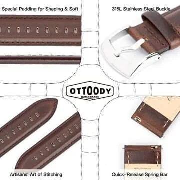 OTTOODY Leather Watch Bands 22mm 21mm 20mm 18mm Quick Release Watch Straps, Classic Top Grain Leather Watch Band for Men Replacement Bands for Watch and Smartwatch