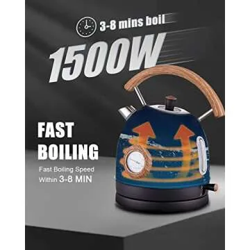 Electric Kettle, Talafa 1.7L / 1500W Electric Tea Kettles for Boiling Water, Stainless Steel Hot Water Boiler with Thermometer, Auto Shut-off & Boil-Dry Protection, Anti-scald Wood Handle, Black