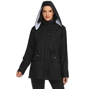 Arthas Women's Lightweight Rain Jacket Waterproof Breathable Raincoat with Hood Active Outdoor Hooded Windbreaker Trench Coats