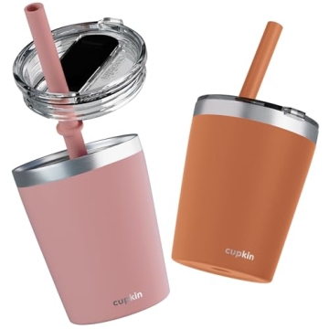CUPKIN Steel Cups - Set of 2 Insulated Toddler Cups with Reusable Straws