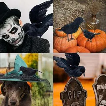 Darnassus 3-Pack Halloween Black Feathered Crow Prop for Spooky Decor