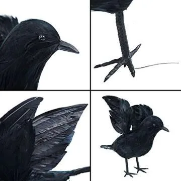 Realistic Feathered Crow Props for Halloween Decor