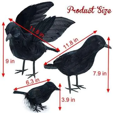 Realistic Feathered Crow Props for Halloween Decor
