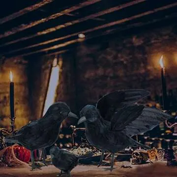 Realistic Feathered Crow Props for Halloween Decor