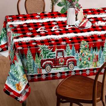 cusugbaso Christmas Tablecloth 52x70 Inches, Holiday Red Table Cloth for Rectangle Tables - Red Truc...