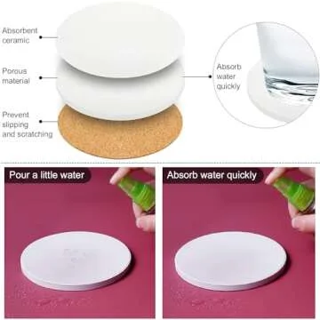 Ceramic Tile for Crafts Coasters, 24 Pack White Tiles Unglazed 4 Inch with 24 Pack Cork Backing Pads Includes Square and Round Ceramic Coasters for DIY Arts Craft Project Coasters (24)