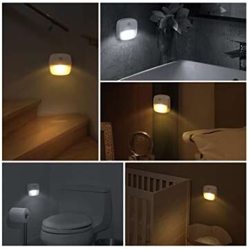 AMIR Motion Sensor Light, Cordless Battery Powered LED Night Light, Wall Light, 3 Warm White + 3 Whi...